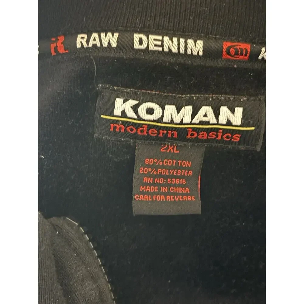 Koman Modern Basics Mens 2X Red Black Raw Denim Velour Zip Jacket Hip Hop Grunge